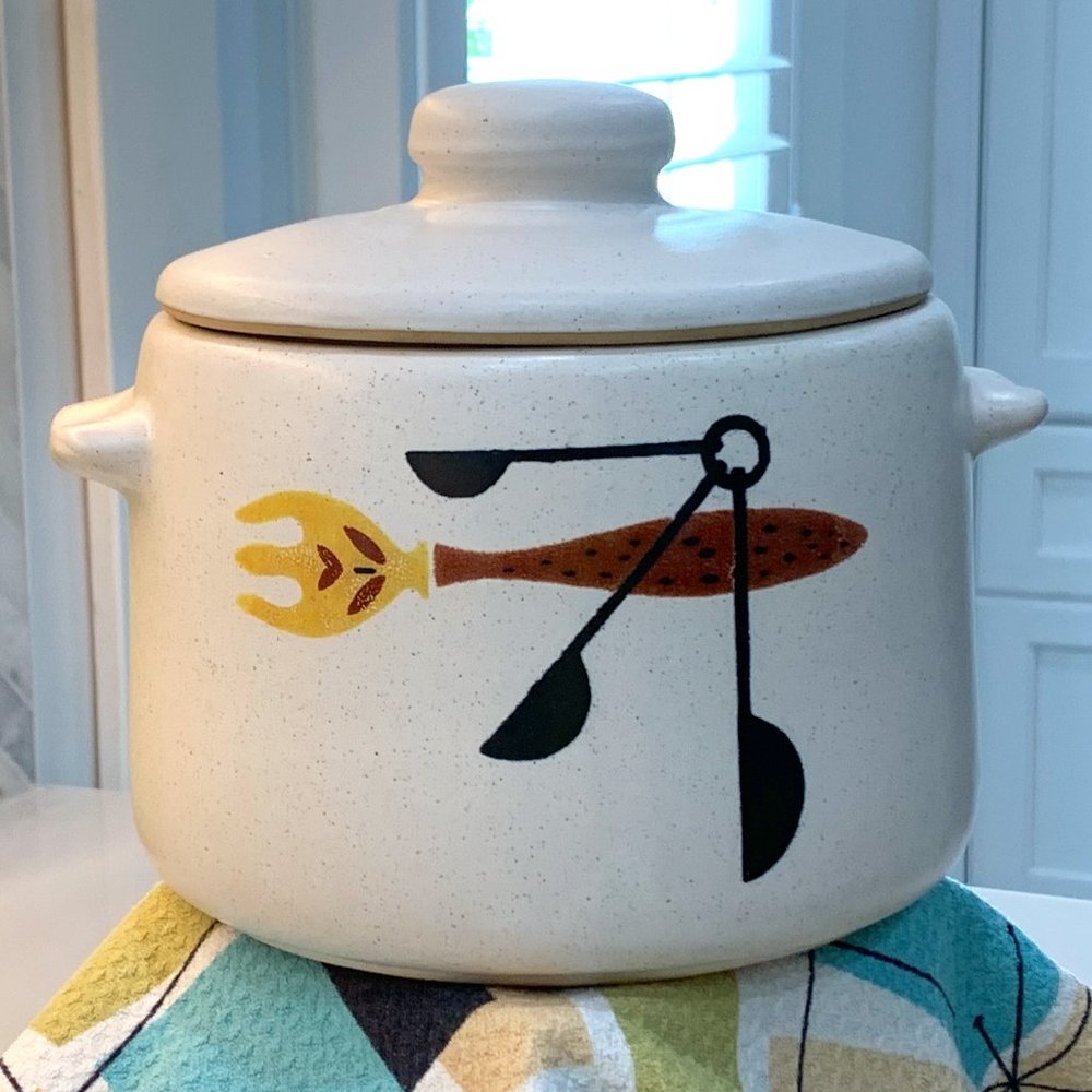 Vintage West Bend USA Stoneware Bean Crock with Lid